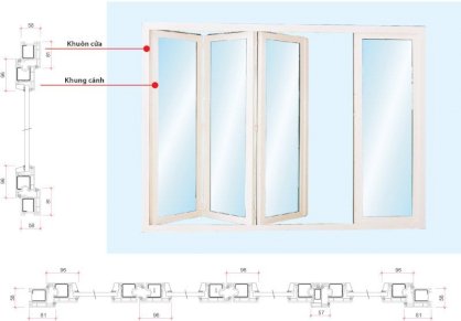 Cửa đi xếp trượt 4 cánh uPVC Phương Nam CDPN04