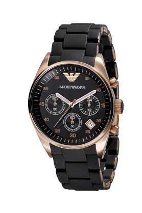 Đồng Hồ Emporio Armani Watch, Men's Chronograph Black Silicone Wrapped Rose Gold Tone Stainless Steel Bracelet - AR5906