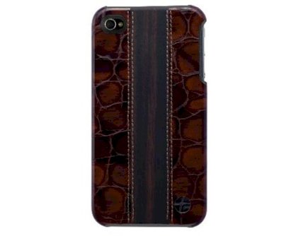 Trexta Snap On Wood & Leather on Croco Brown iPhone 4