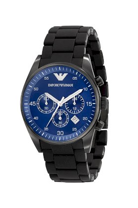 Đồng hồ Emporio Armani Watch, Men's Chronograph Black Silicone Wrapped Stainless Steel Bracelet AR5921