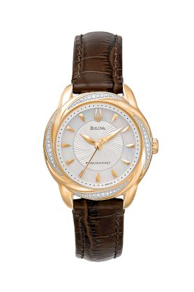 Đồng hồ  Bulova Watch, Women's Precisionist Diamond Accent Brown Leather Strap 31mm 98R152