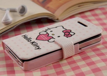 Bao da gập ngang dễ thương Hello Kitty cho iPhone 4/4s