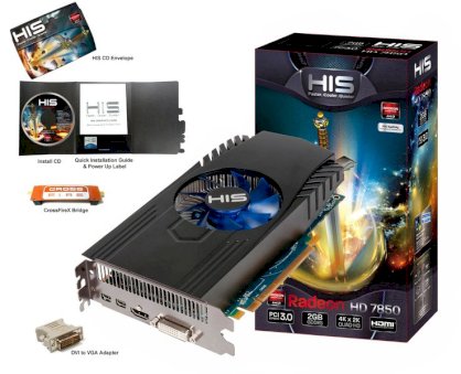 HIS 7850 Fan 2GB GDDR5 PCI-E DVI/HDMI/2xMini DP H785F2G2M (ATI Radeon HD 7850, 2GB GDDR5, 256-bit, PCI-E 3.0)
