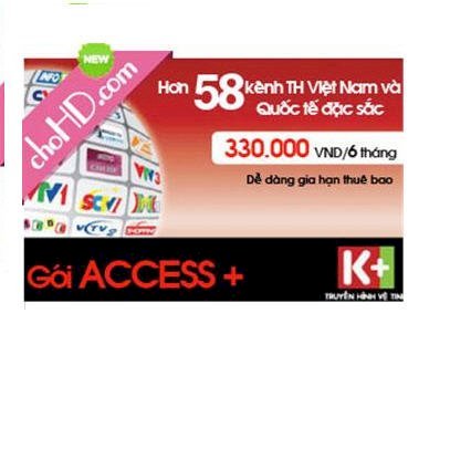 Thẻ gia hạn thuê bao K+ - gói Acesss + 58 kênh - 6 tháng