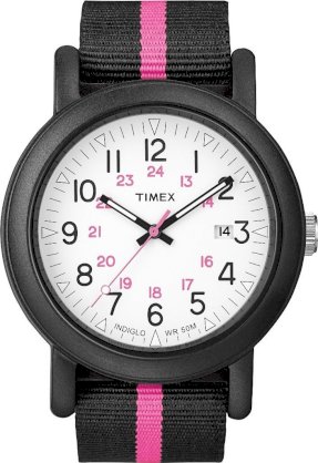 Timex Camper T2N362 AU Unisex Analog Quartz Watch with Black and Pink Nylon Strap