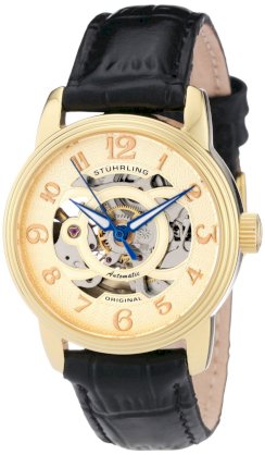 Stuhrling Original Women's 107EL.113531 Classique Delphi Omega Goldtone Automatic Skeleton Watch Gift Set