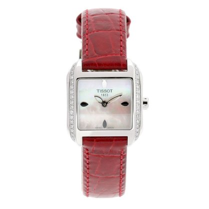 Tissot Women's T02.1.365.71 T-Wave Mother-Of-Pearl Dial Leather Strap Diamond Bezel Watch