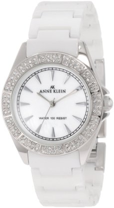 Đồng hồ AK Anne Klein Women's 109683MPWT Swarovski Crystal Silver-Tone and White Ceramic Bracelet 