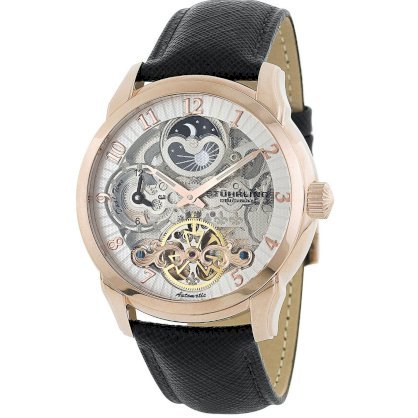 Stuhrling Original Men's 263.334534 Classic Tempest Automatic Skeleton Dual Time AM/PM Indicator Silver Dial Watch