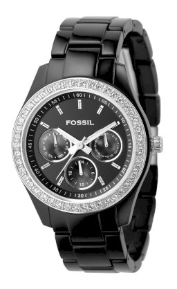 Fossil Women's ES2157 Black Resin Bracelet Black Glitz Analog Dial Multifunction Watch