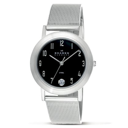 Skagen Men's O16LSSB Quartz Stainless Steel Black Dial Luminous Hands Watch