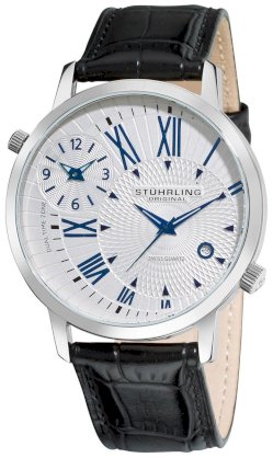Stuhrling Original Men's 343.33152 Classic Polaris Swiss Quartz Date and Dual Time Zone Black Watch