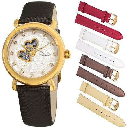 Stuhrling Original Women's 108EH.12352 Valentine Automatic Swarovski Accented Goldtone Watch Gift Set