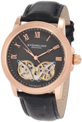 Stuhrling Original Men's 368.334554 Boardroom Gemini Automatic Skeleton Rosetone Watch