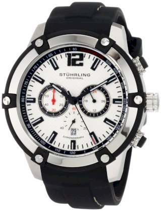 Stuhrling Original Men's 268.332D62 Sportsmans Victory Chronograph Silver Dial Black Rubber Strap Watch