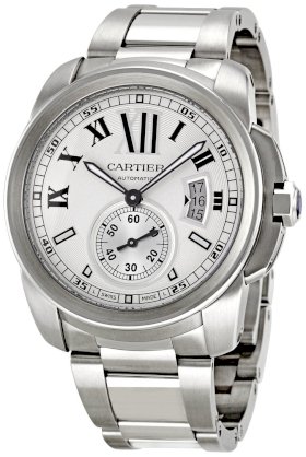 Cartier Men's W7100015 Calibre de Cartier Silver Opaline Dial Watch