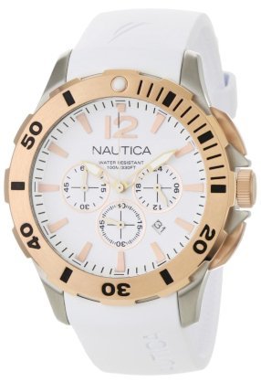 Nautica Men's N19557G BFD 101 White Resin and White Dial with Rose Gold Top Ring Watch