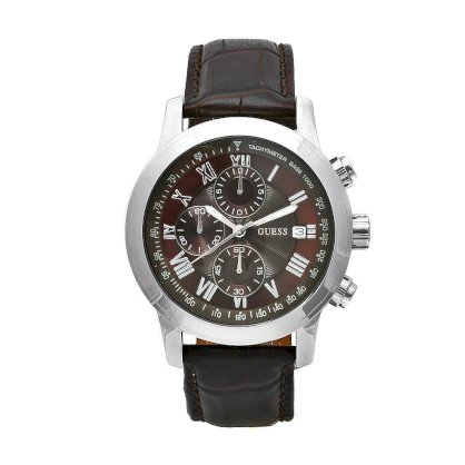 Đồng hồ Guess Men's W13087G2 Steel Brown Leather Brown Chronograph Dial