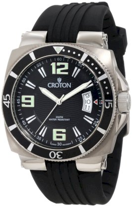 Croton Men's CA301202BSBK Black Textured Dial Black Rubber Watch
