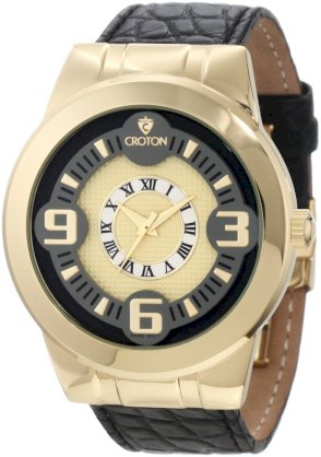 Croton Men's CN307262BSYL Ermex White Textured Dial Black Alligator Leather Watch