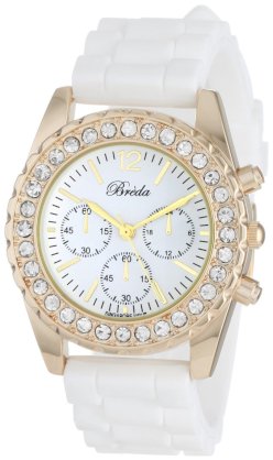 Breda Women's 2292-gold/white "Meryl" Rhinestone Bezel White Silicone Watch