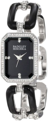 Badgley Mischka Women's BA/1193BKBK Swarovksi Crystal Accented Black Enamel and Silver-Tone Open Link Chain Bracelet Watch