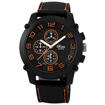 Breda Men's 8135_orange "Colton" Black Bezel Orange Accented Silicone Band Watch