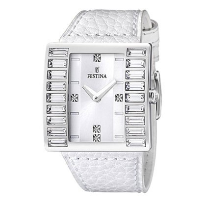 Festina Women's Stainless Steel White Dial Crystals Leather Strap Watch F165381