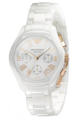 Armani Quartz Chronograph White Dial Ceramic Women's Watch - AR1417