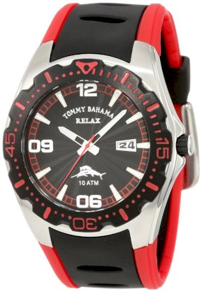 Tommy Bahama RELAX Men's RLX1146 Beach Comber Black & Red Luminous Hands Date Watch