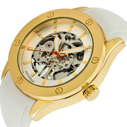 Breda Women's 1450_gold/wht "Addison" Mechanical See-Through Silicone Band Watch