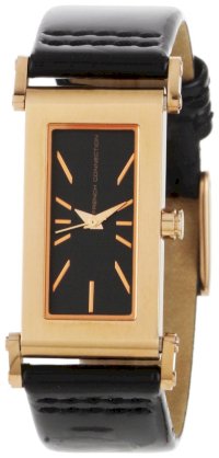 French Connection Women's FC1026G Black Leather Strap Rose-Gold Stainless Steel Watch