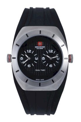 Swiss Military Calibre Men's 06-4C1-04-007R Commando Dual Time Zone Luminous Black Dial Rubber Watch
