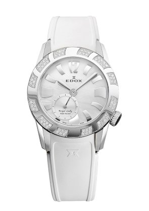 Edox Women's 23087 3D80 NAIN Royal Lady Mother-of-pearl Diamond White Rubber Watch