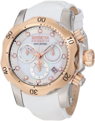 Invicta Women's 0952 Venom Reserve Chronograph White Mother-Of-Pearl Dial White Leather Watch