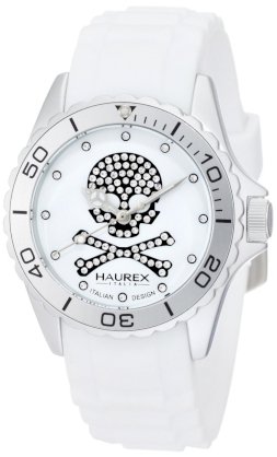 Haurex Italy Women's 1K374DWS Ink White Dial with Swarovski Crystals Rubber Band Watch