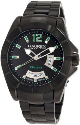 Haurex Italy Men's Aston Black PVD Day and Date Steel Bracelet Sport Watch
