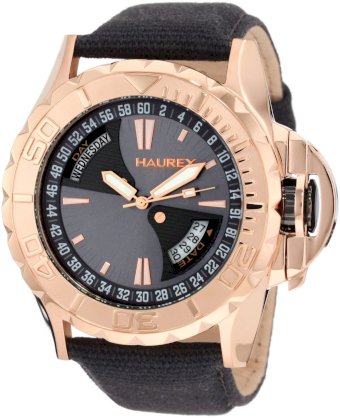 Haurex Italy Men's 8R365UGH Black Sea Day and Date Rose-Gold PVD Sport Canvas Strap Watch