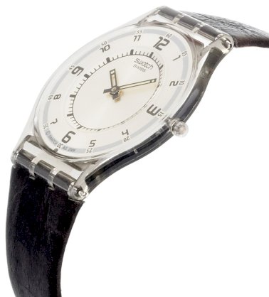 Swatch Women's Core collection SFM111 Black Leather Quartz Watch with Silver Dial