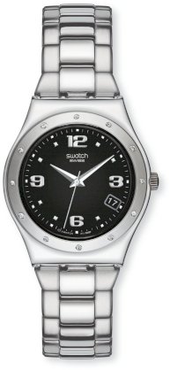 Swatch Women's CORE COLLECTION YLS433G Silver Stainless-Steel Quartz Watch with Black Dial