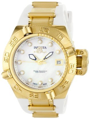 Invicta Women's 0540 Subaqua Noma IV Collection 18k Gold-Plated Stainless Steel and White Polyurethane Watch