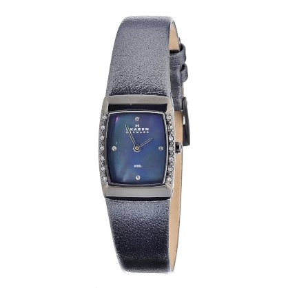 Skagen Women's 684XSMLM Skagen Denmark Black Mother-Of-Pearl Square Leather Wo Watch