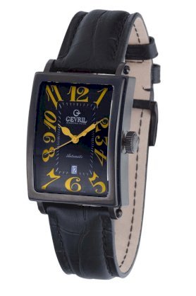 Gevril Men's 5009A Avenue of Americas Automatic-Date Rectangular Black PVD Sapphire Crystal Orange Numbers 