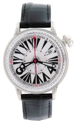 Gio Monaco Women's 435-A 101 QZ White Dial Black Alligator Leather Diamond Watch