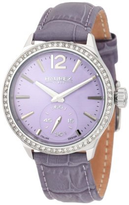 Haurex Italy Women's FS341DLL Grand Class Purple Dial Leather Stainless Steel with Swarovski Glamorous Watch