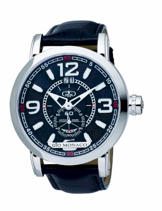 Gio Monaco Men's 814-F Crepacci Black Dial Luminous Leather Date Watch