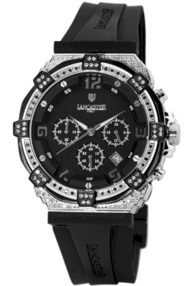 Lancaster Women's OLA0441L/SS/NR/NR Robusto Diamonds Chronograph Black Dial Rubber Watch