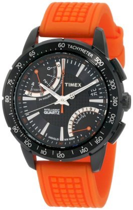 Timex Men's T2N707DH Intelligent Quartz Sport Fly Back Chrono Black Ion-Plating Case Orange Silicone Strap Watch