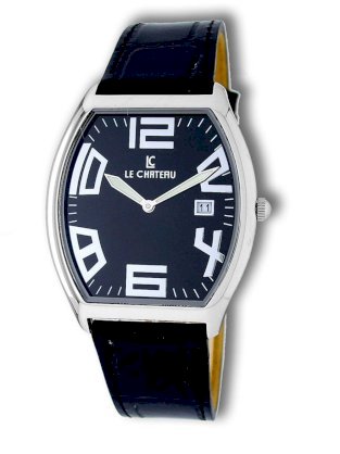 Le Chateau Men's 2671M-BLK Date and Arabic Numerals with Leather Band Watch