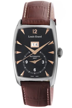 Louis Erard Men's 82210AA02.BDC50 1931 Automatic GMT Black Dial Brown Leather Watch